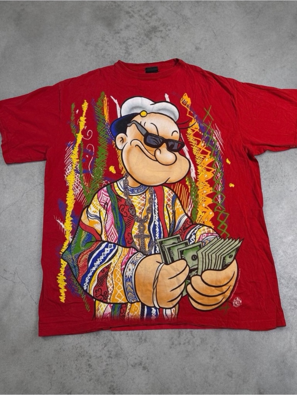 Popeye Graphic T-Shirt Coogi Style Hip Hop Streetwear Red XL
